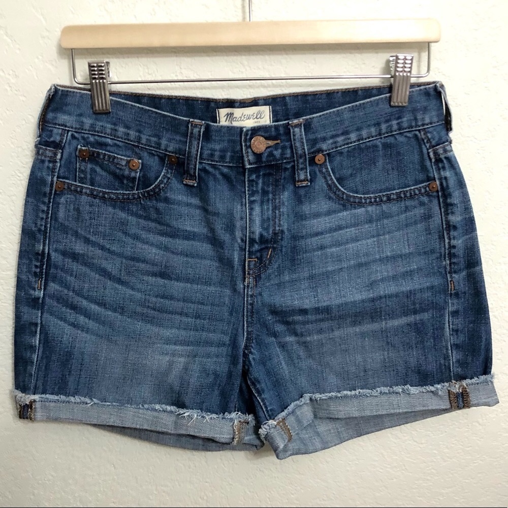 Madewell dark wash denim 100% cotton shorts rolled